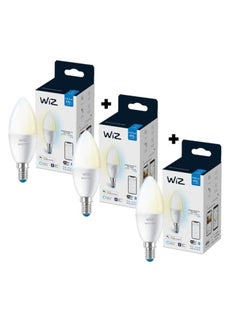 Wiz WiZ Smart Bulb Candle LED White C37 E14 470lm Wi-Fi ( Compatible With Google Assistant, Alexa & Siri)- 3 White Bulbs Bundle,  - Image 1