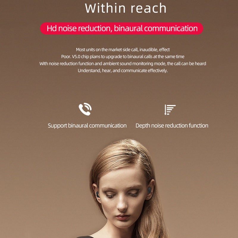 سمّاعة أذن ستيريو داخليّة لاسلكيّة إيربادز صغيرة طراز A6S تعمل بالبلوتوث بتقنيّة TWS مع علبة شحن تلقائي أسود - Image 5