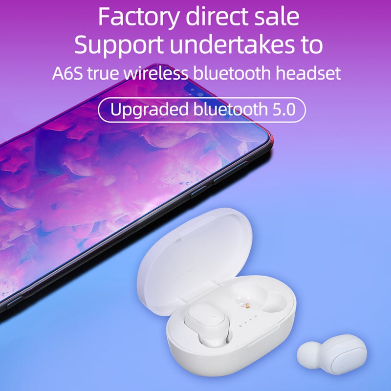 سمّاعة أذن ستيريو داخليّة لاسلكيّة إيربادز صغيرة طراز A6S تعمل بالبلوتوث بتقنيّة TWS مع علبة شحن تلقائي أسود - Image 4