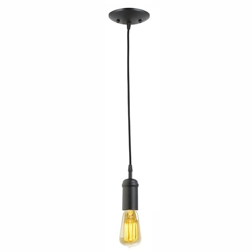 GLOBE Electric 64906 1-Light Pendant, Matte Black, Black Woven Fabric Cord, E26 Base Socket, Kitchen Island, Café, Decorative, Ceiling Hanging Light Fixture, Modern, Vintage, Bulb Not Included - Image 1