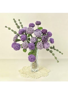 Happy Threads Happy Threads| Button Roses,Eco-Friendly Handcrafted Single Stem Crocheted Flowers - Child-Safe, Lead-Free, Sustainable Decor & Gift Solution- Purple  - Image 3