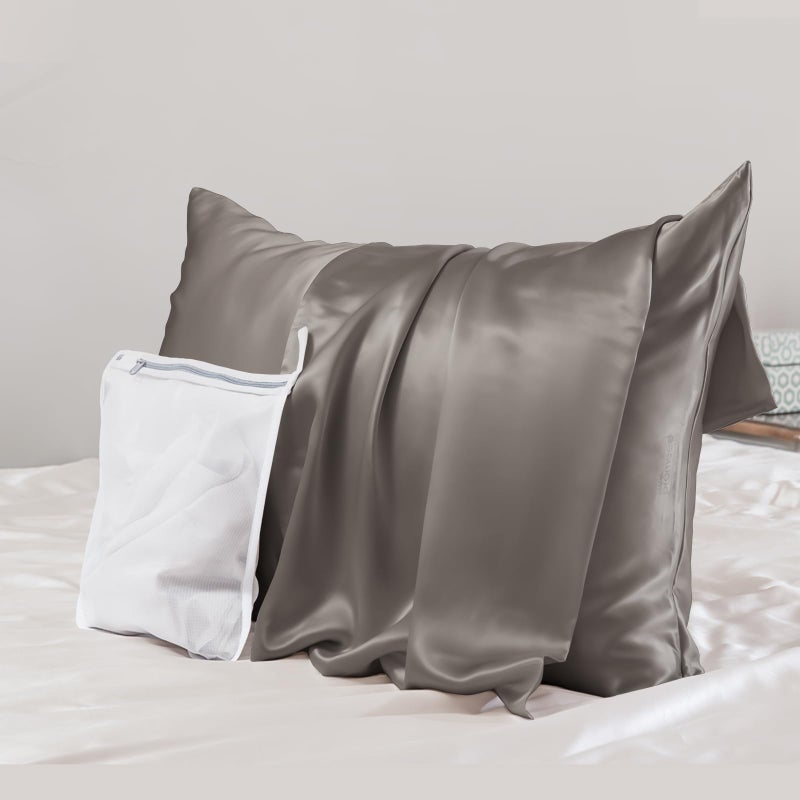 PROMEED Grey Silk Pillowcase Standard Size - Both Sides 23 Momme Grade 6A+Mulberry Silk Pillow Case Covers for Hair and Skin, Soft and Acne Free (Standard 20"x26", Grey) - Image 1