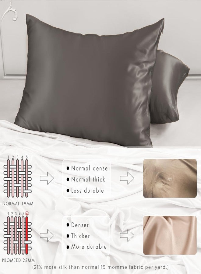 PROMEED Grey Silk Pillowcase Standard Size - Both Sides 23 Momme Grade 6A+Mulberry Silk Pillow Case Covers for Hair and Skin, Soft and Acne Free (Standard 20"x26", Grey) - Image 4