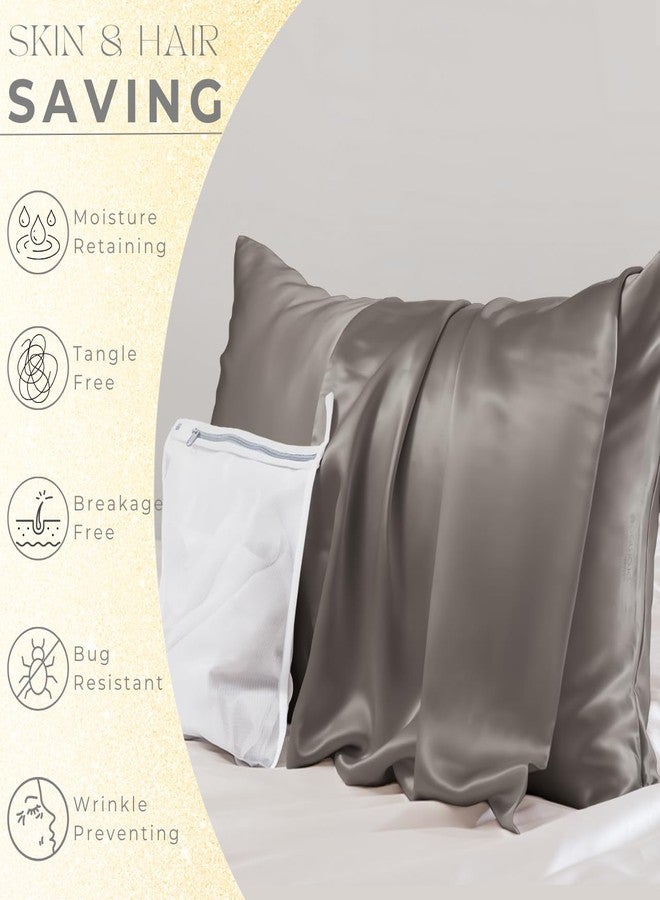 PROMEED Grey Silk Pillowcase Standard Size - Both Sides 23 Momme Grade 6A+Mulberry Silk Pillow Case Covers for Hair and Skin, Soft and Acne Free (Standard 20"x26", Grey) - Image 3