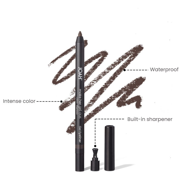 JOAH Make Her Gel-ous Gel Eyeliner with Self-Sharpening Pencil, Waterproof & Long-Lasting Intense Color Definition & Finish, Creamy No-Tug Formula - Espresso - Image 2