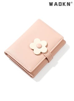 WAOKN Elegant Small Tri-fold Wallet for Women, PU Leather Print with Flower Pattern, Including Cash Pocket, Card Holder, Coin Purse and ID Window(Pink)  - Image 5