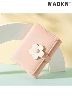 WAOKN Elegant Small Tri-fold Wallet for Women, PU Leather Print with Flower Pattern, Including Cash Pocket, Card Holder, Coin Purse and ID Window(Pink)  - Image 2