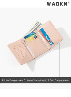 WAOKN Elegant Small Tri-fold Wallet for Women, PU Leather Print with Flower Pattern, Including Cash Pocket, Card Holder, Coin Purse and ID Window(Pink)  - Image 4