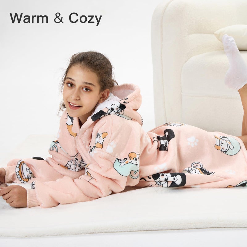 SENVINI Wearable Blanket Hoodie, Oversized Blanket Sweater With Sleeves for Teen Girls 10-12, Fuzzy Cozy Big Hooded Blanket Sweatshirt Jacket Robe, Cute Hideout Hoodie for Girl Sister Gifts - Image 4