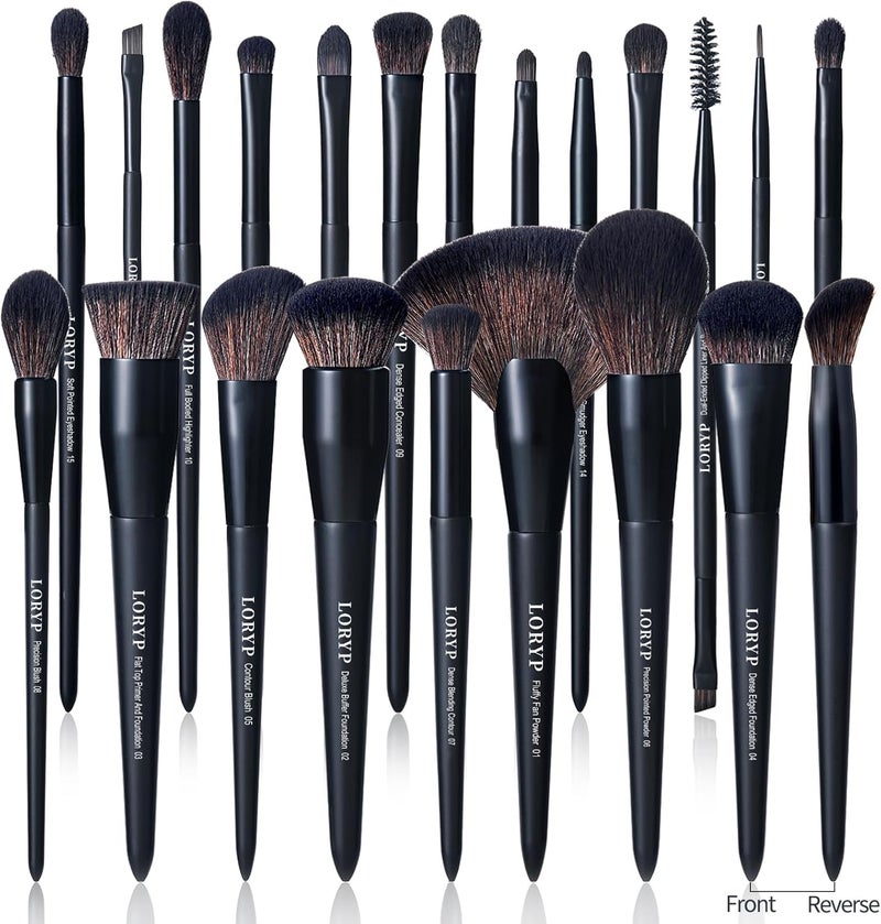 LORYP Black Makeup Brushes Set 21Pcs Powder Blush Foundation Concealer Highlighter Brush Vegan Pro Face and Eye Brush Kit - Image 1