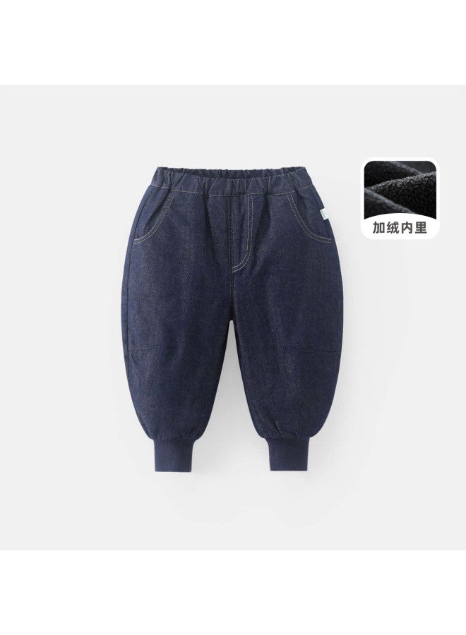 Boys' Fleece Jeans, Warm Children's Pants For Spring And Autumn, Versatile Girls' Pants - Image 5
