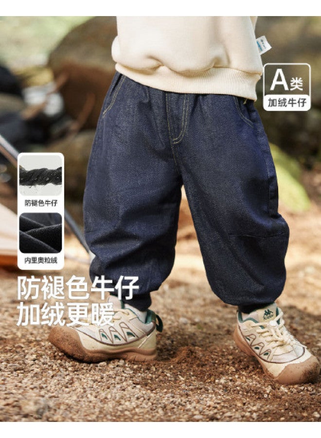 Boys' Fleece Jeans, Warm Children's Pants For Spring And Autumn, Versatile Girls' Pants - Image 1