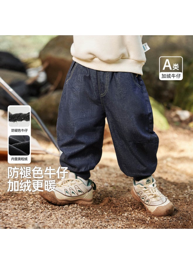 Boys' Fleece Jeans, Warm Children's Pants For Spring And Autumn, Versatile Girls' Pants - Image 2