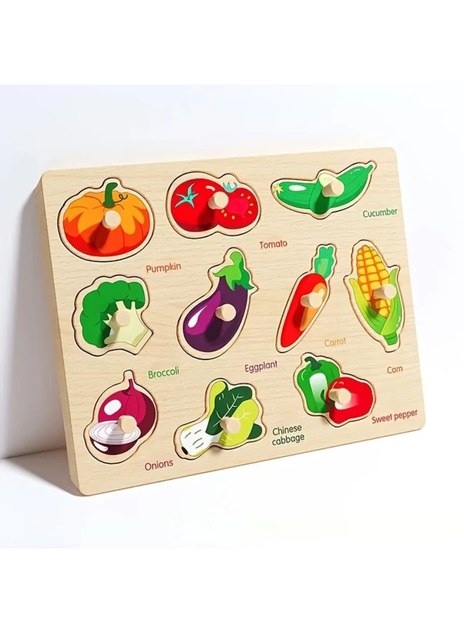 Vegetable Wooden Puzzle Shape Matching Cognitive Development Educational Toy - Image 1