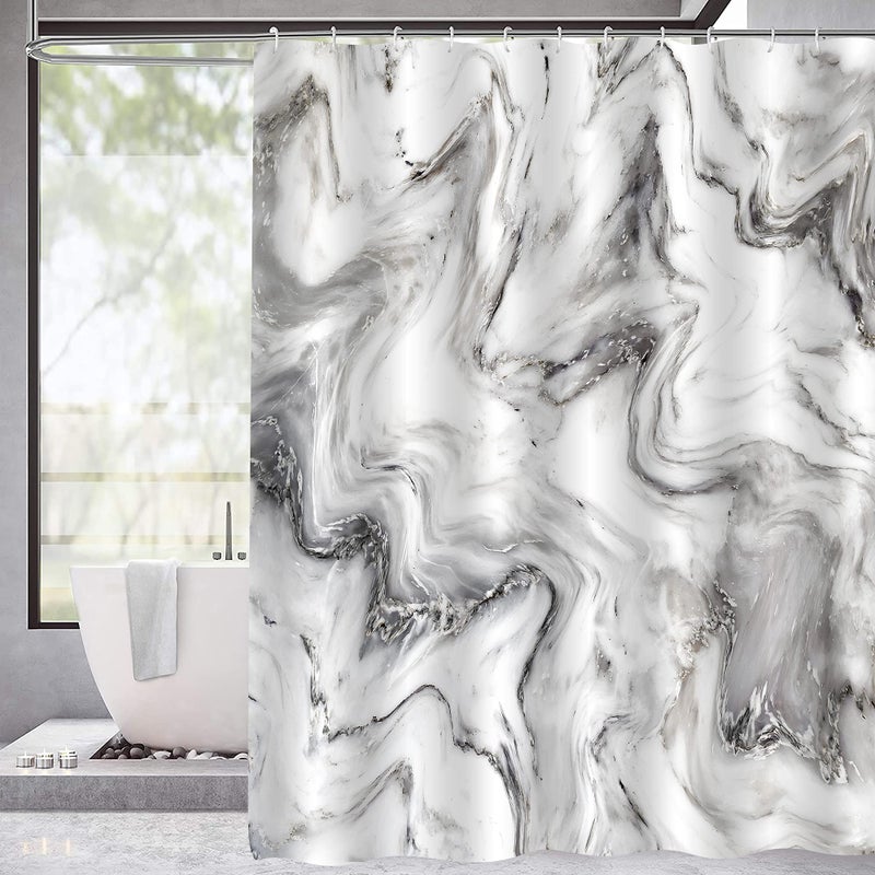 MitoVilla Extra Long Shower Curtain 72 x 84 Grey Marble 84 inch Tall Shower Curtain Set with Hooks Modern Abstract XL Shower Curtain for Bathroom Decor Luxury Washable Fabric Shower Curtain