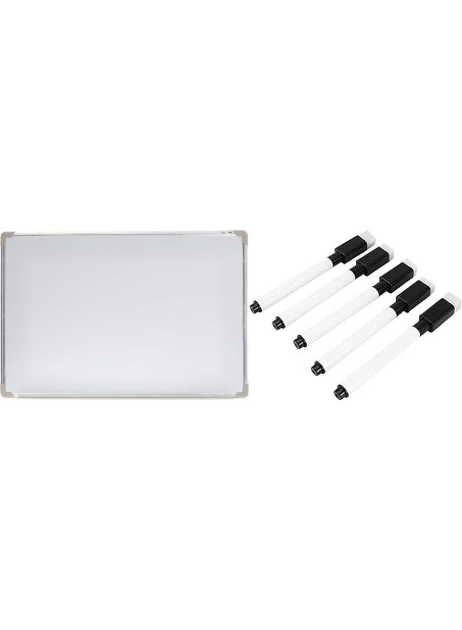 لوحة كتابة سهلة الكتابة والتنظيف (بيضاء، 60 × 90 سم) و 5 أقلام سبورة بيضاء، أقلام تحديد قابلة للمسح، رؤوس رفيعة، حبر أسود للأطفال