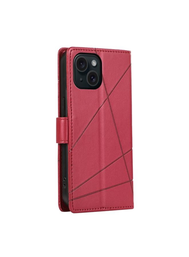 S-TOP Case For iPhone 15 PU Genuine Leather Texture Embossed Line Phone Case - Image 3