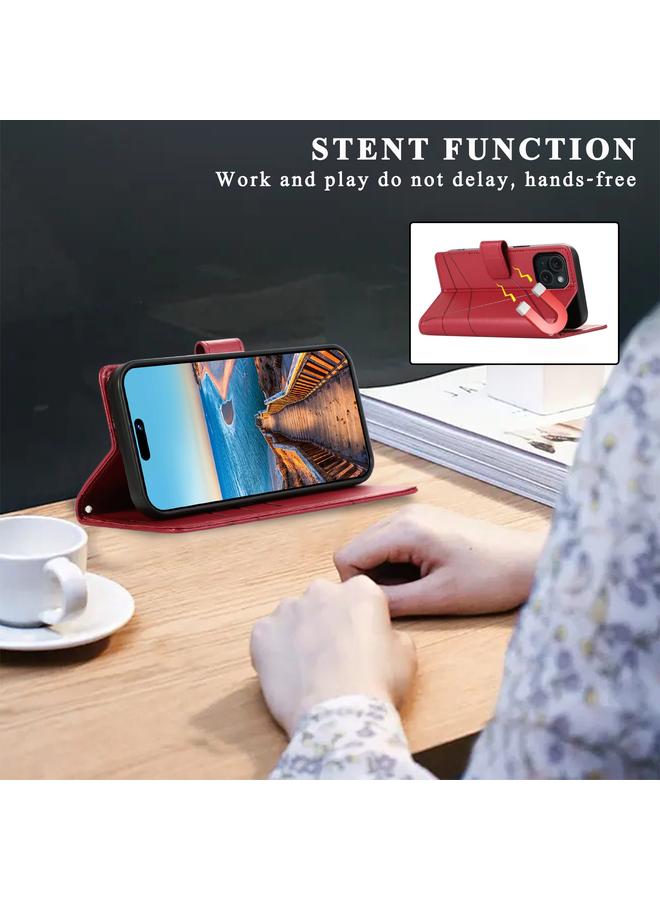 S-TOP Case For iPhone 15 PU Genuine Leather Texture Embossed Line Phone Case - Image 5