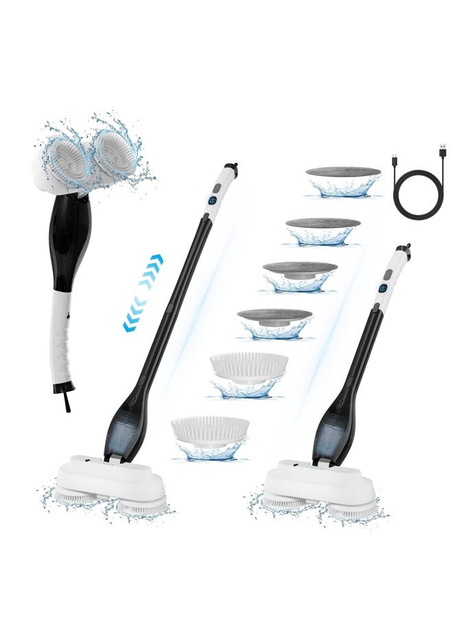 Joshberg Electric Spray Mop for Floor Cleaning,Retractable Spin Mop with Water Spray,Cordless Electric Mop with 2 Pcs Brush head And 4 Pcs Reusable Pads,2 Speeds,Up to 50 Mins Powerful Lazy Mop for Wood, Hardwood, Laminate, Tile,Marble Floors  - Image 1
