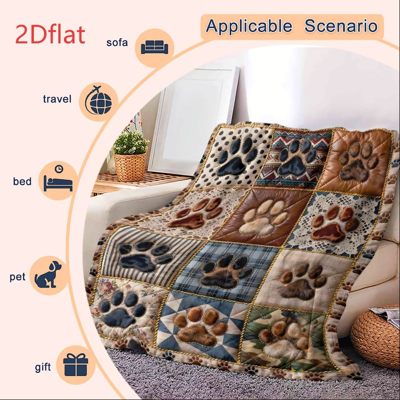 1 قطعة بطانية فلانيل كبيرة ناعمة جدًا مقاس 75 × 100 سم، تصميم فينتج يحتوي على طبعات مخالب كلاب مع نقاط منقطة ونقوش عرقية، حواف من الدانتيل والجلد، قابلة للغسل في الغسالة، غطاء سرير لعشاق الكلاب، فراش مريح وديكور منزلي متعدد الألوان. - Image 2
