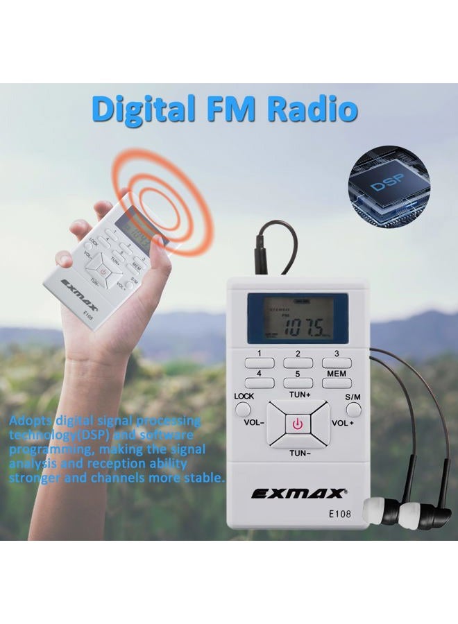 EXMAX 60-108MHz wireless Portable Pocket DSP FM Stereo Radio Digital Receiver with Mini LCD Clock Earphone for Tour Guide System FM Transmitter Teaching Meeting White - Image 3