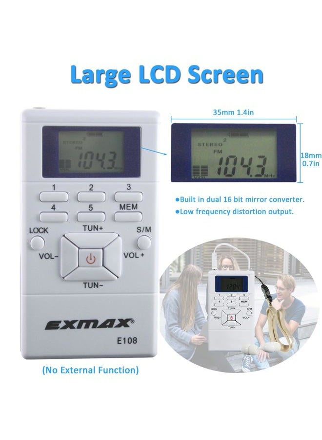 EXMAX 60-108MHz wireless Portable Pocket DSP FM Stereo Radio Digital Receiver with Mini LCD Clock Earphone for Tour Guide System FM Transmitter Teaching Meeting White - Image 4