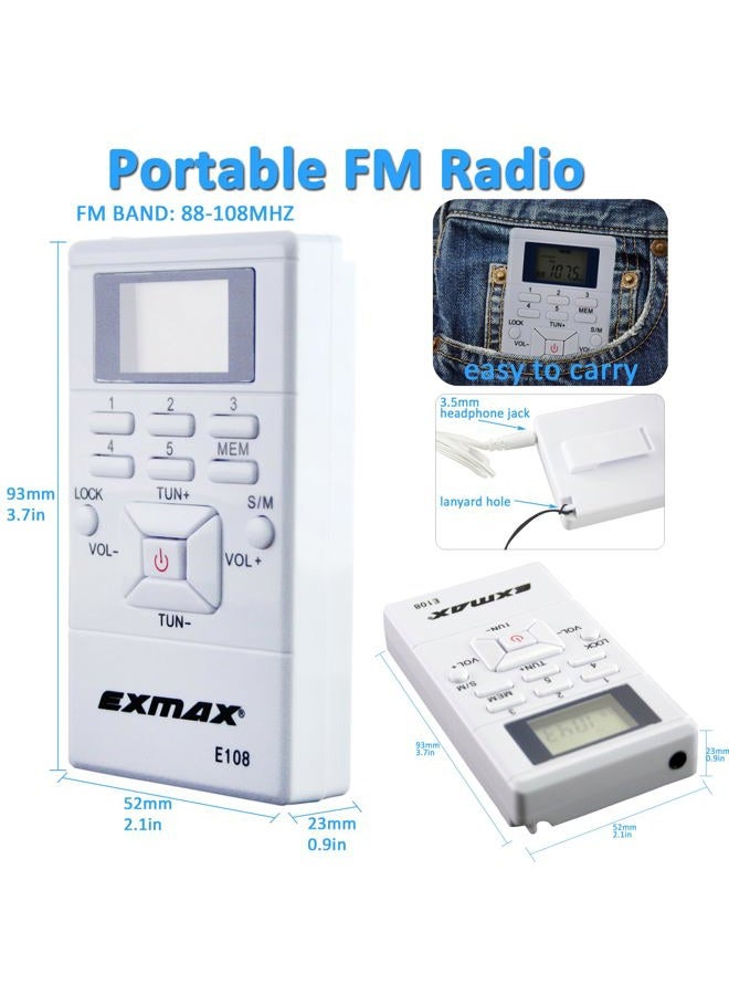 EXMAX 60-108MHz wireless Portable Pocket DSP FM Stereo Radio Digital Receiver with Mini LCD Clock Earphone for Tour Guide System FM Transmitter Teaching Meeting White - Image 2
