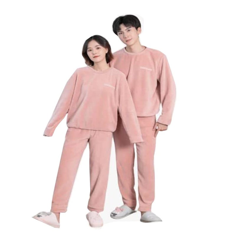 Ukal Women's and Men's Wool Blend & Fleece Fur, Core Velvet Full Length Winter Nightwear Pajama Set Free Size (Pink) - Image 4