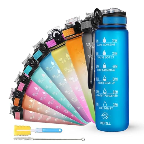 SOLARA Sipper Water Bottle for adults 1 Litre, Leakproof, BPA-Free, Durable Tritan, Water Bottle for Gym, Kids, School, Office, Motivational Time Marker, 1Ltr Sipper Bottle with straw, Blue Boss - Image 1