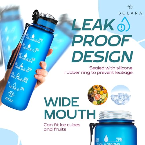 SOLARA Sipper Water Bottle for adults 1 Litre, Leakproof, BPA-Free, Durable Tritan, Water Bottle for Gym, Kids, School, Office, Motivational Time Marker, 1Ltr Sipper Bottle with straw, Blue Boss - Image 3