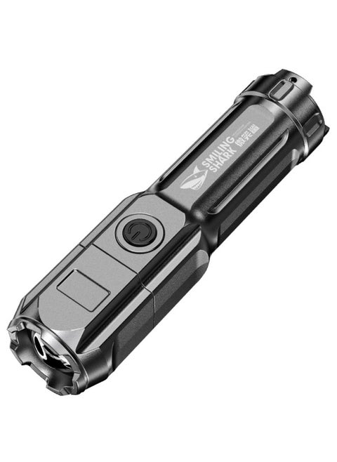 Smiling Shark Portable Mini High Brightness Colorful Flashlight Telescopic Zoom Camping Flashlight Three-gear Adjusting Flashlight-Color:622b Retractable Flashlight-black [built-in Battery 600mah]