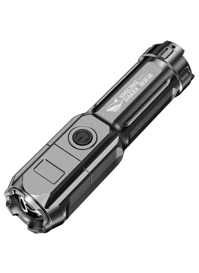 Smiling Shark Portable Mini High Brightness Colorful Flashlight Telescopic Zoom Camping Flashlight Three-gear Adjusting Flashlight-Color:622b Retractable Flashlight-black [built-in Battery 600mah]