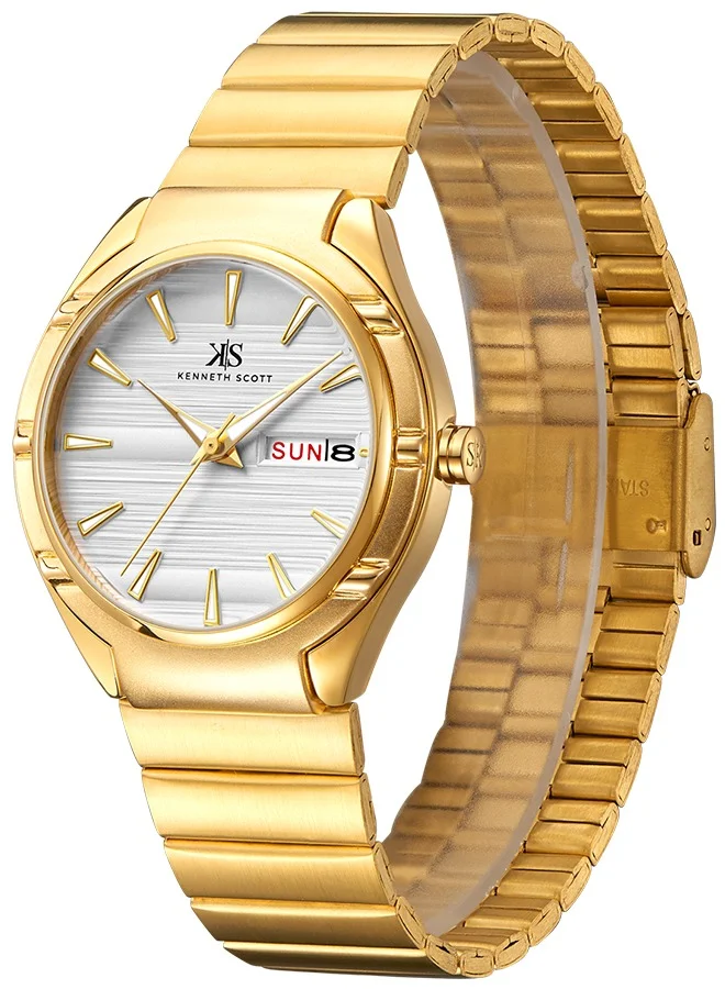 KENNETH SCOTT Kenneth Scott Men's Quartz Movement Watch, Analog Display and Stainless Steel Strap - K22035-GBGW-G, Gold