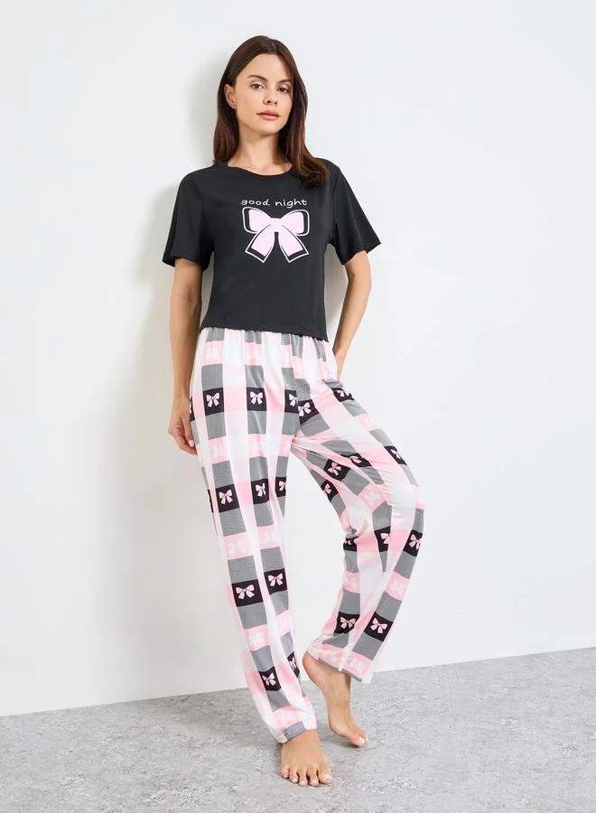Take Two Pack of 3 - Bow Print T-Shirt, Shorts, Pajama Set