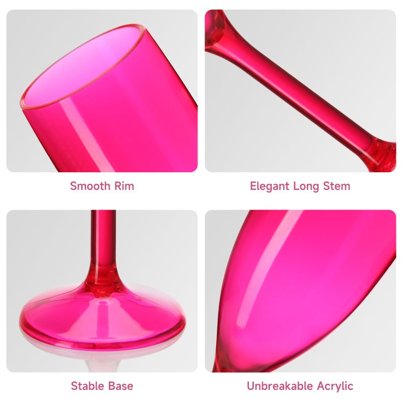 XUWAIDSGN Champagne Flute Acrylic Champagne Glasses Wedding Toasting Champagne Flute Goblet Plastic Reusable Unbreakable Champagne Cups for Bachelorette Wedding Bridal Shower Party (Hot Pink, 10) - Image 3