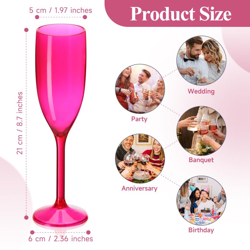 XUWAIDSGN Champagne Flute Acrylic Champagne Glasses Wedding Toasting Champagne Flute Goblet Plastic Reusable Unbreakable Champagne Cups for Bachelorette Wedding Bridal Shower Party (Hot Pink, 10) - Image 2