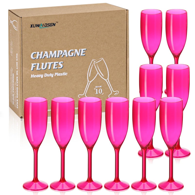 XUWAIDSGN Champagne Flute Acrylic Champagne Glasses Wedding Toasting Champagne Flute Goblet Plastic Reusable Unbreakable Champagne Cups for Bachelorette Wedding Bridal Shower Party (Hot Pink, 10) - Image 1
