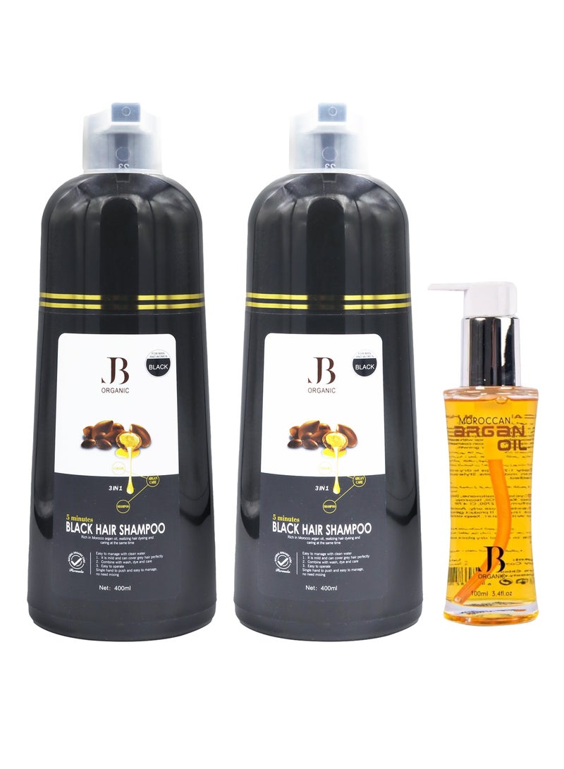 جي بي اورجانيك شامبو الشعر الأسود العضوي 3 في 1 من جي بي اورجانيك، 3 قطع، 400*2 مل وزيت الأرجان المغربي العضوي من جي بي اورجان - Image 1