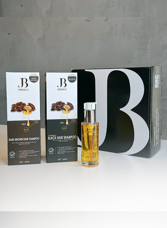 جي بي اورجانيك شامبو الشعر الأسود العضوي 3 في 1 من جي بي اورجانيك، 3 قطع، 400*2 مل وزيت الأرجان المغربي العضوي من جي بي اورجان - Image 2