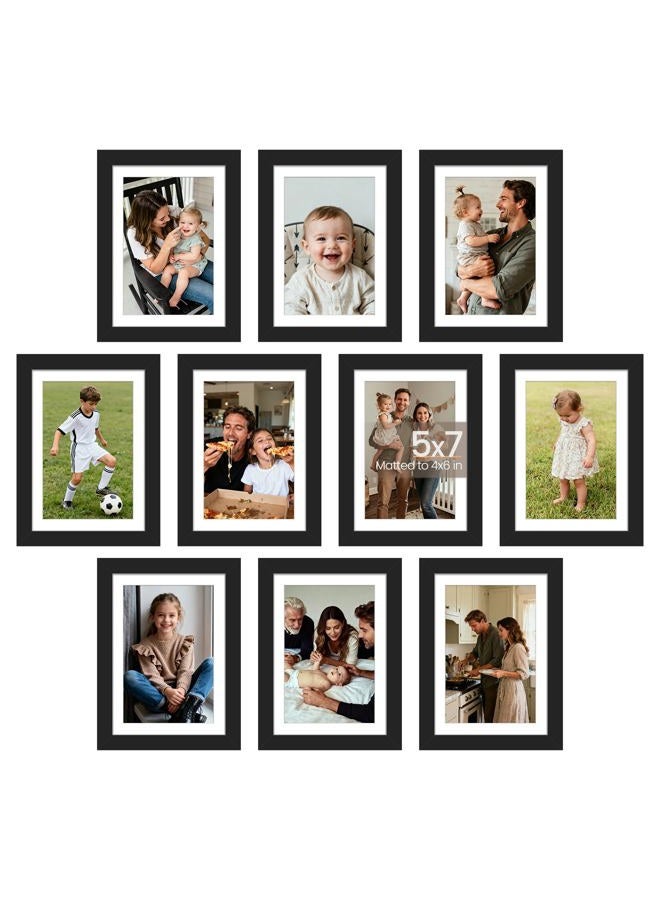 upsimples 5x7 Picture Frame Set of 10, 4x6 with Mat or 5x7 Without Mat, Multi Photo Frames Collage for Wall or Tabletop Display, Black - Image 1