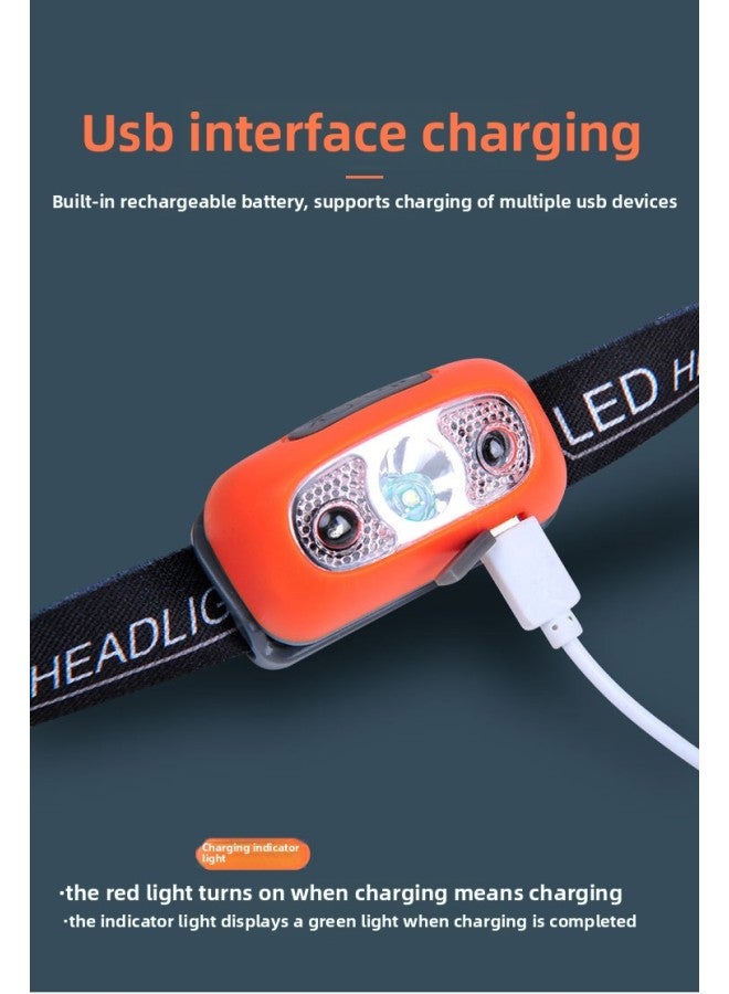 مصباح أمامي ذكي لصيد الأسماك مزود بخاصية الشحن عبر USB ومصباح أمامي LED محمول وقوي يعمل ليلاً ومصباح أمامي صغير للاستخدام في الهواء الطلق 