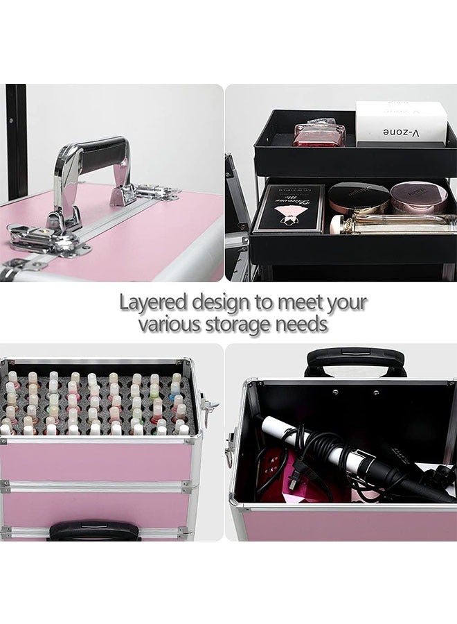 Professional Makeup Case, Rolling Makeup Trolley Case, Large Makeup Train Case, Portable Traveling Cosmetic Case, Lockable Jewelry Travel Cosmetic  - Image 3