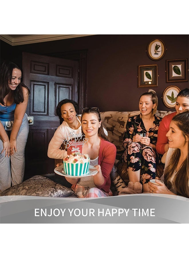 YJ Silver Happy Birthday Cake Decoration Plastic - 3D Double-Sided Curved Happy Birthday Sign with Bow Cake, Creative Cake Decoration (Silver) - Image 5