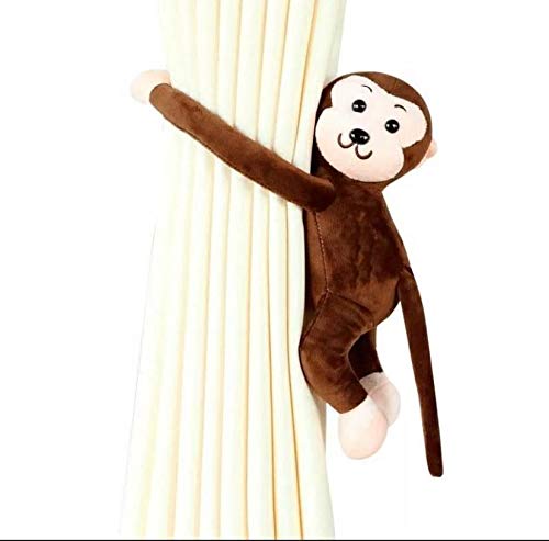 Anjali Overseas 2 Pcs Monkey Soft Plush Toy Curtain Tiebacks Buckle Holder Clip for Children Living Room Decoration Accessories Window Curtain Decoration Dark Brown 