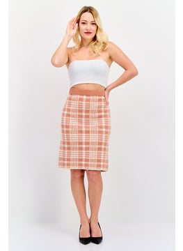 BCBGeneration Women Plaid Midi Skirt, Peach  - Image 4