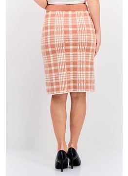 BCBGeneration Women Plaid Midi Skirt, Peach  - Image 3