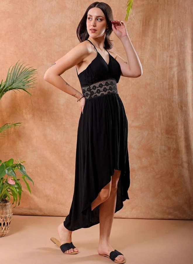 Freehand  Women Fit and Flared Solid V-Neck Sleeveless Maxi Dress for Women | Best Price UAE