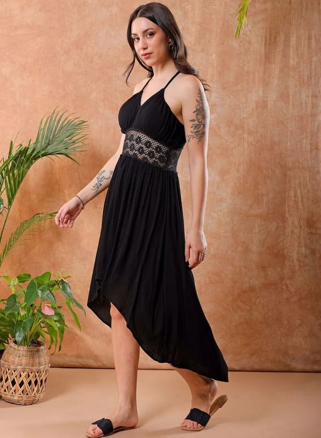 Freehand  Women Fit and Flared Solid V-Neck Sleeveless Maxi Dress for Women | Best Price UAE
