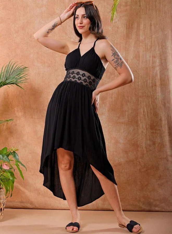Women Fit and Flared Solid V-Neck Sleeveless Maxi Dress