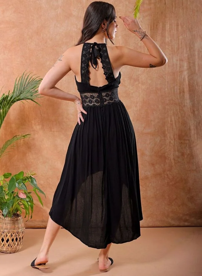 Freehand  Women Fit and Flared Solid V-Neck Sleeveless Maxi Dress for Women | Best Price UAE